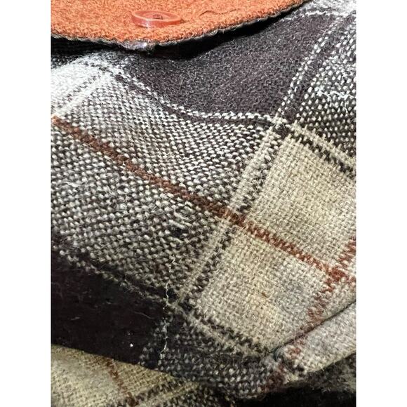 Vtg K-Mart 70s Sport Style Patch Shooting Flannel Shirt L Brown Plaid Wool Holes - Picture 8 of 11
